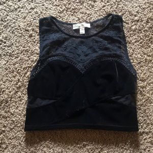Mesh/velvet crop top